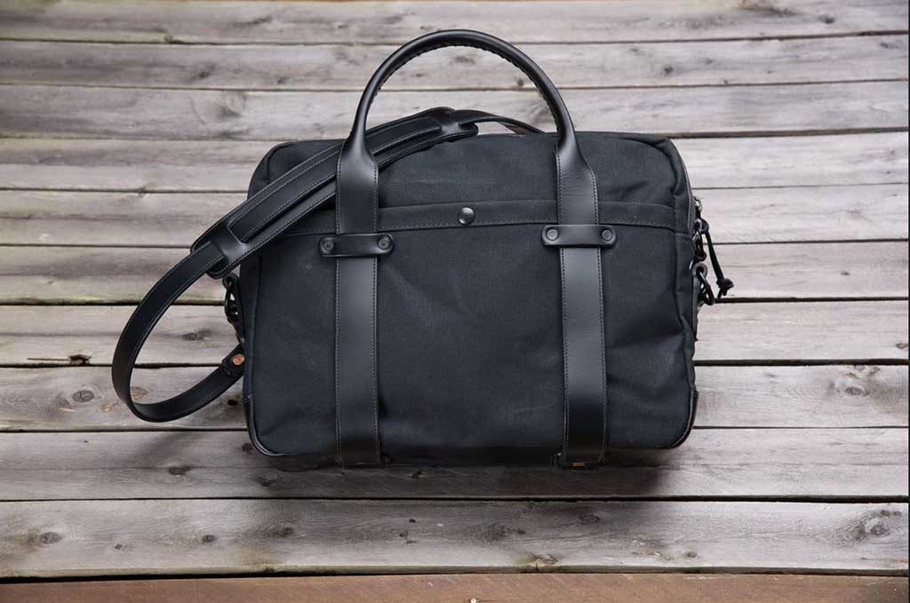 All black canvas briefcase with leather