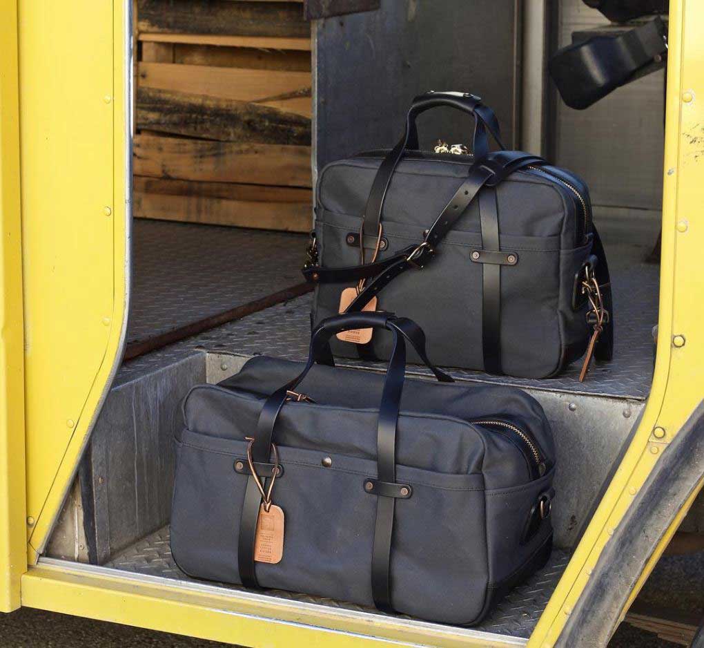Vermilyea Pelle briefcase grey twill and black leather